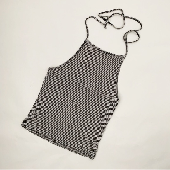 American Eagle STR BLK/WTE Halter Open Back - Picture 2 of 7